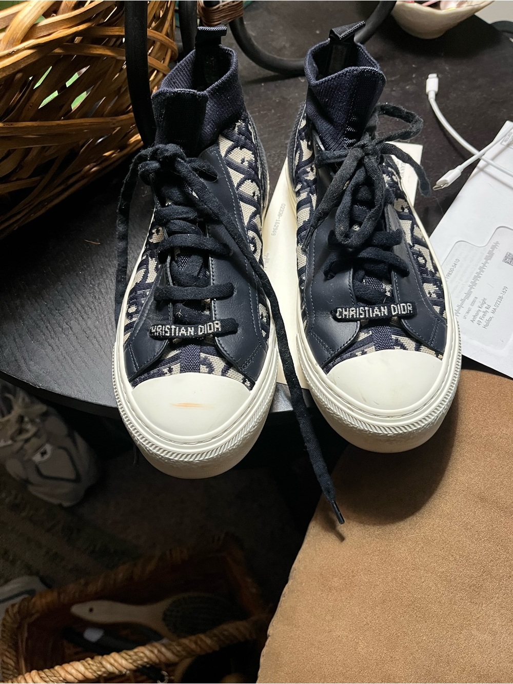 Dior Navy Blue and White High-Top Sneakers - Picture 4 of 5
